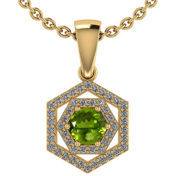 Certified 0.69 Ctw Peridot And Diamond 14k Yellow Gold