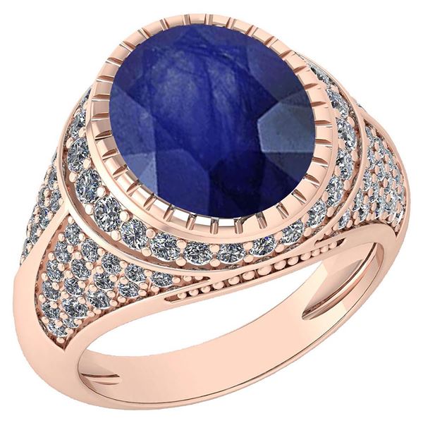 Certified 6.18 Ctw Blue Sapphire And Diamond VS/SI1 Hal