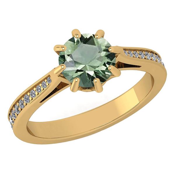 Certified 1.14 Ctw Green Amethyst And White Diamond Wed