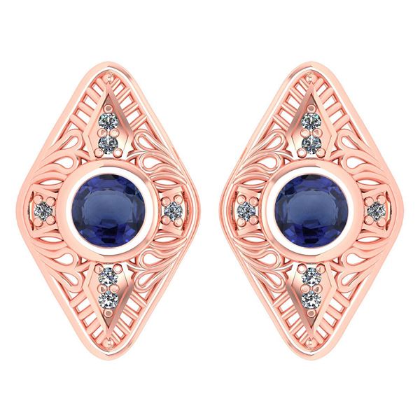 Certified 1.46 Ctw Blue Sapphire And Diamond 18k Rose G