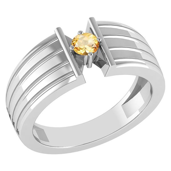 Certified 0.20 Ctw Citrine Solitaire Ring 14K White Gol