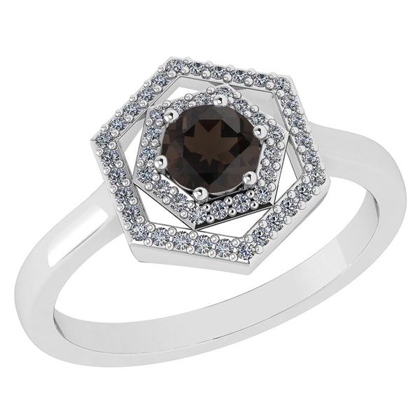 Certified 0.69 Ctw Smoky Quarzt And Diamond 18K White G