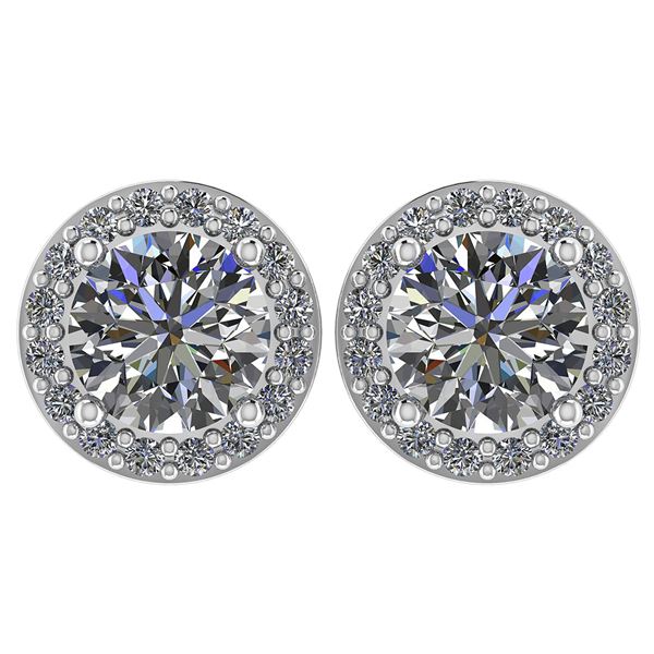 Certified 1.6 Ctw Diamond 14k White Gold Halo Stud Earr