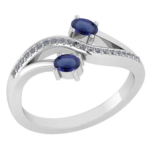 Certified 0.53 Ctw Blue Sapphire And Diamond 14k White