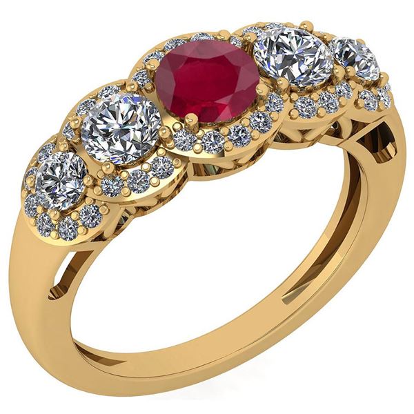 Certified 1.42 Ctw Ruby And Diamond VS/SI1 Halo Ring 14