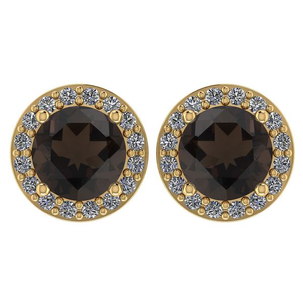 Certified 1.6 Ctw Smoky Quarzt And Diamond 14k Yellow G