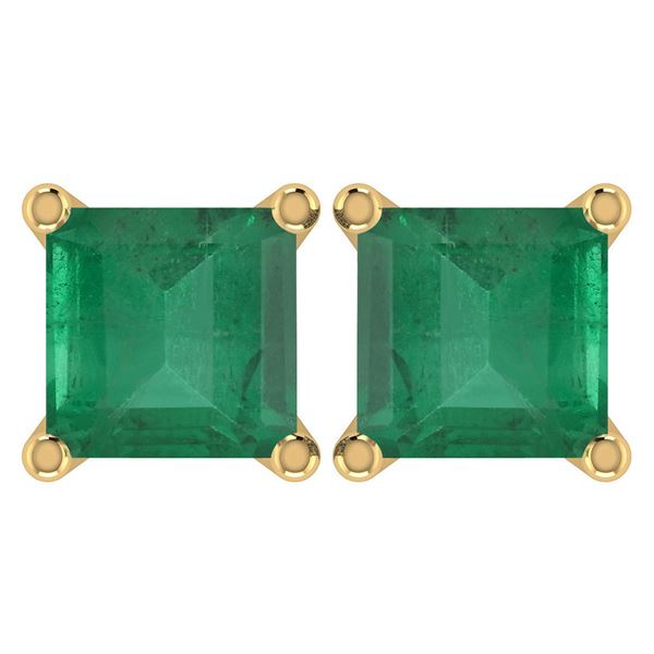 Certified 6.00Ctw Genuine Emerald 14K Yellow Gold Stud