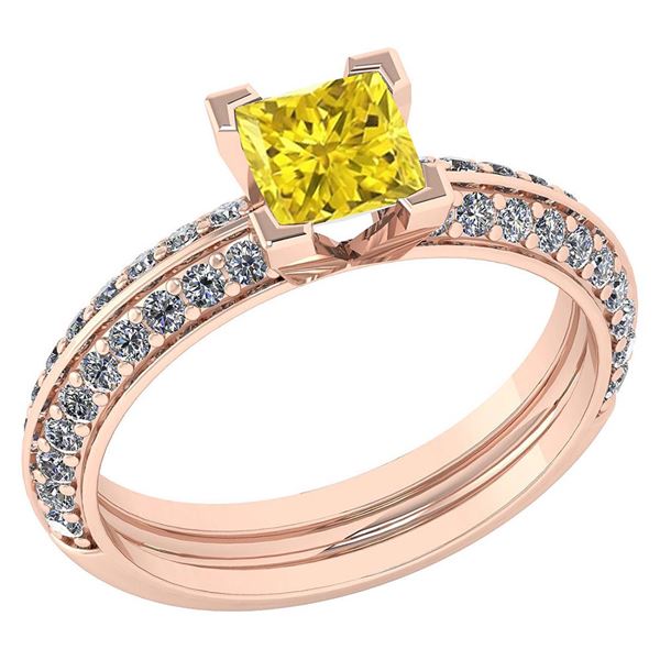 Certified 1.23 Ctw Treated Fancy Yellow Diamond And Whi