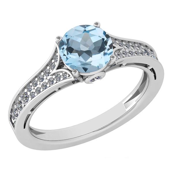 Certified 1.47 Ctw Aquamrine And Diamond Wedding/Engage