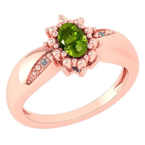 Certified 0.51 Ctw Peridot And Diamond 14k Rose Gold Ha