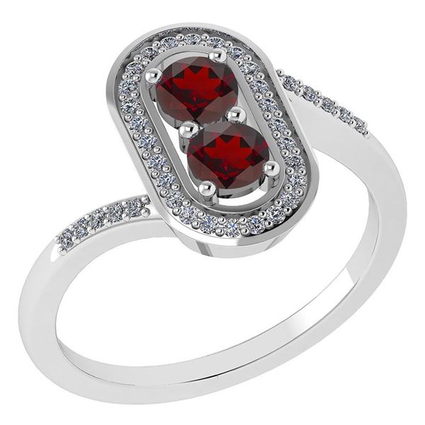 Certified 0.68 Ctw Garnet And Diamond 14k White Gold Ha