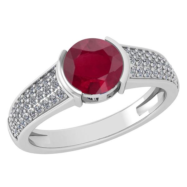 Certified 1.58 Ctw Ruby And Diamond 14K White Gold Halo