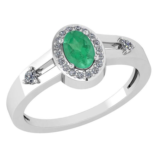 Certified 0.65 Ctw Emerlad And Diamond 14k White Gold H