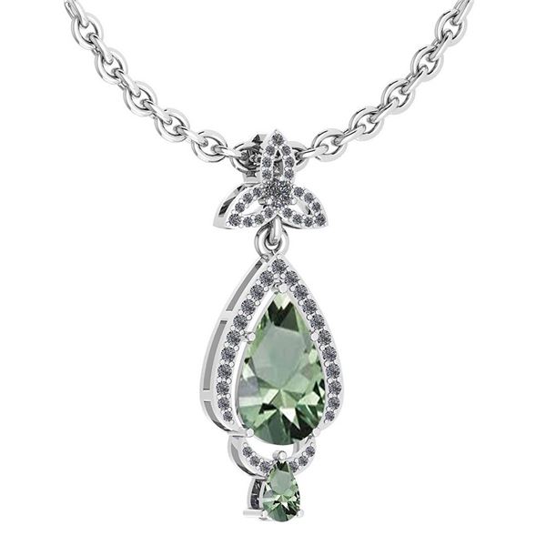 Certified 3.62 Ctw Green Amethyst And Diamond VS/SI1 Ne