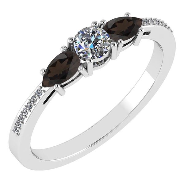 Certified 0.77 Ctw Smoky Quarzt And Diamond 14k White G