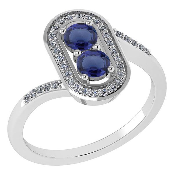 Certified 0.68 Ctw Blue Sapphire And Diamond 14k White