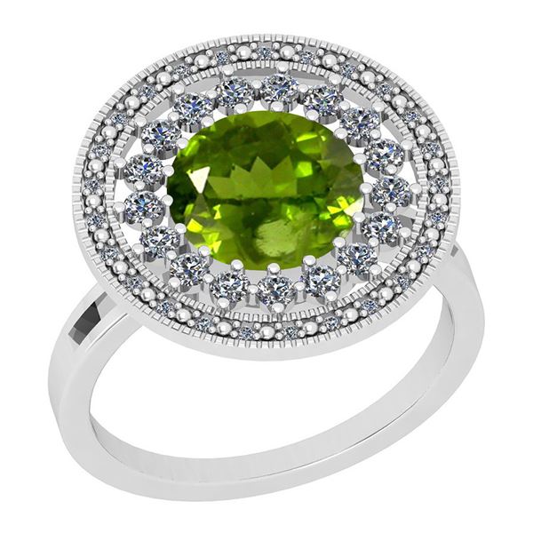 Certified 3.53 Ctw I2/I3 Peridot And Diamond 10K White