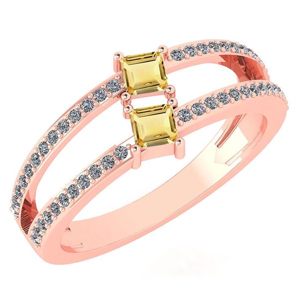Certified 0.60 Ctw Citrine And Diamond 18k Rose Gold Ri