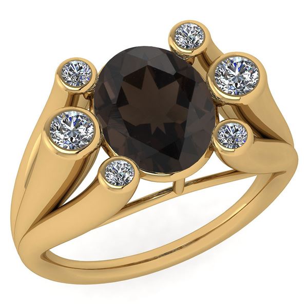 Certified 2.82 Ctw Smoky Quartz And Diamond VS/SI1 Ring