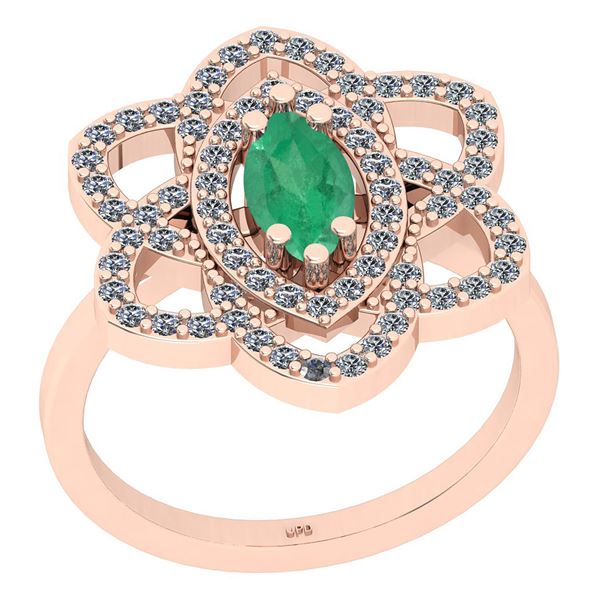 Certified 1.08 Ctw SI2/I1 Emerald And Diamond 14K Rose