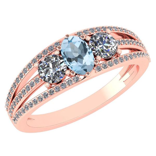Certified 1.16 Ctw Aquamarine And Diamond 14k Rose Gold
