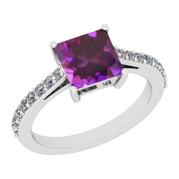 Certified 1.20 Ctw I2/I3 Amethyst And Diamond 10K White
