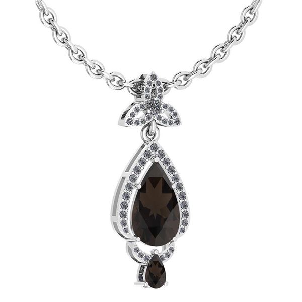 Certified 3.62 Ctw Smoky Quartz And Diamond VS/SI1 Neck