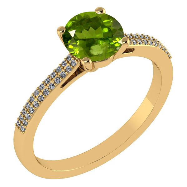 Certified 1.37 Ctw Peridot And Diamond 14k Yellow Gold