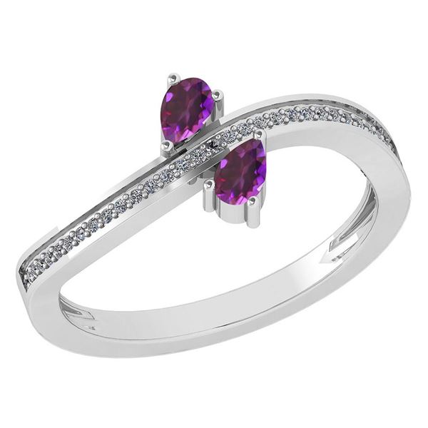 Certified 0.50 Ctw Amethyst And Diamond 18K White Gold