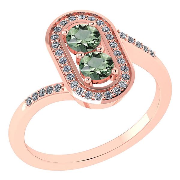 Certified 0.68 Ctw Green Amethyst And Diamond 14k Rose