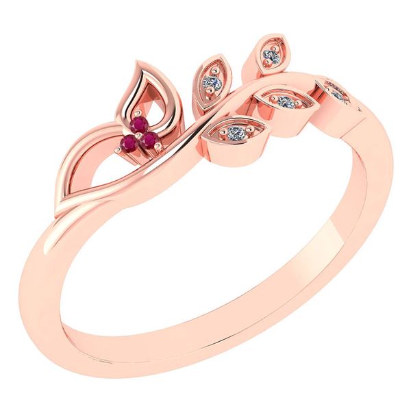 Certified 0.04 Ctw Ruby And Diamond 14k Rose Gold Anniv