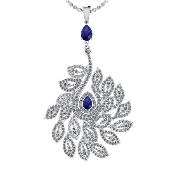 Certified 3.99 Ctw SI2/I1 Blue Sapphire And Diamond 14K