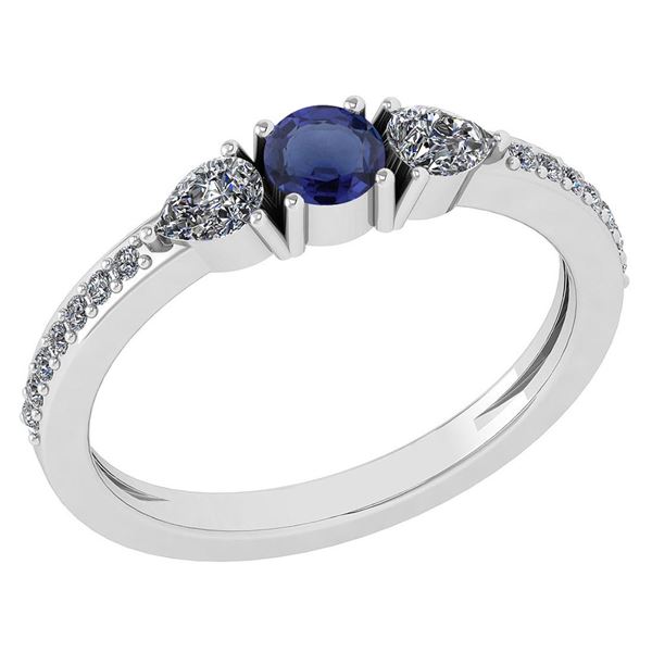 Certified 0.78 Ctw Blue Sapphire And Diamond 14k White