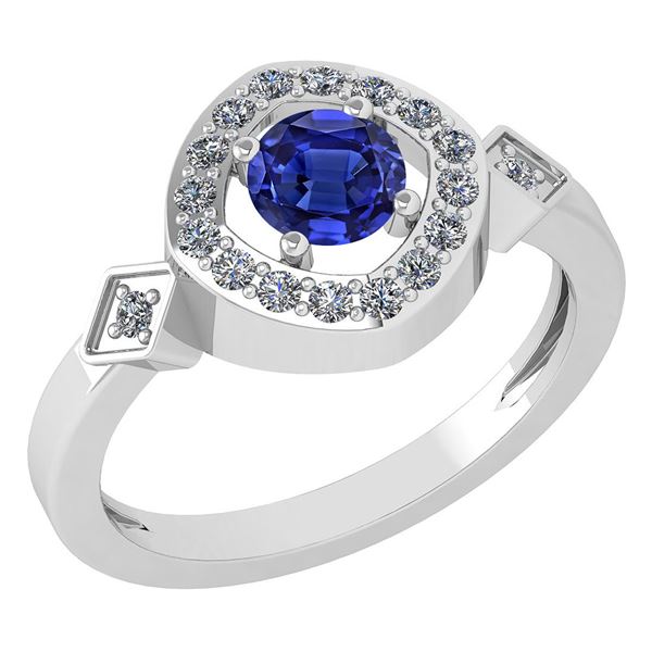 Certified 0.77 Ctw Blue Sapphire And Diamond 14K White