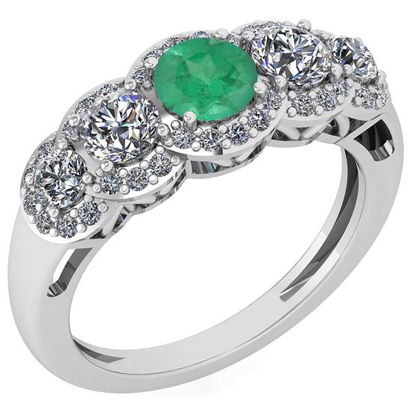 Certified 1.42 Ctw Emerald And Diamond VS/SI1 For Ladie