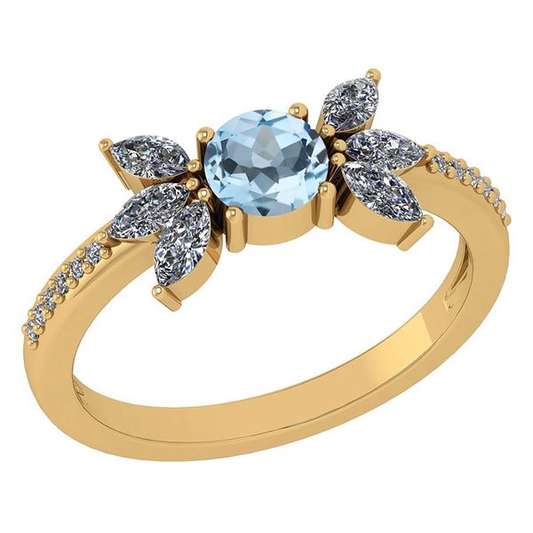 Certified 1.11 Ctw Aquamarine And Diamond 14k Yellow Go