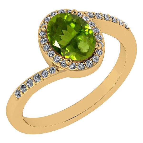 Certified 1.44 Ctw Peridot And Diamond 14k Yellow Gold