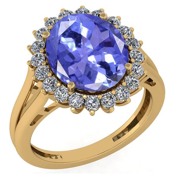 Certified 5.65 Ctw Tanzanite And Diamond VS/SI1 Halo Ri