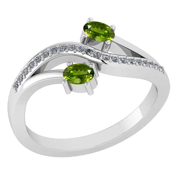 Certified 0.53 Ctw Peridot And Diamond 14k White Gold H