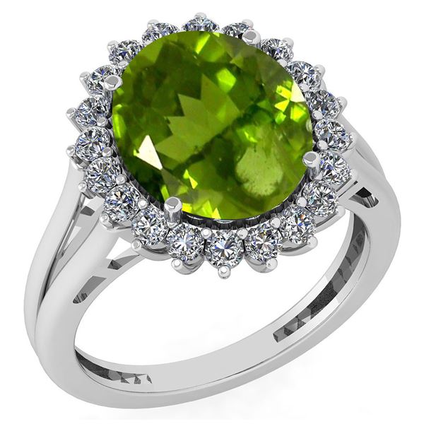 Certified 5.65 Ctw Peridot And Diamond VS/SI1 Halo Ring