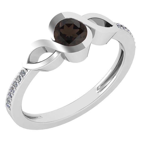 Certified 0.52 Ctw Smoky Quarzt And Diamond 14k White G