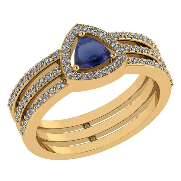 Certified 0.91 Ctw Blue Sapphire And Diamond 14k Rose G