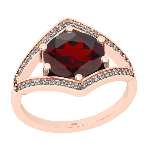 Certified 2.33 Ctw I2/I3 Garnet And Diamond 14K Rose Go