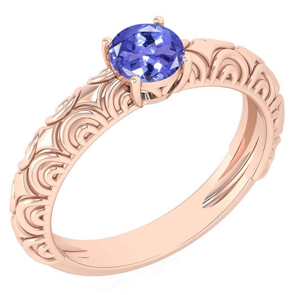 Certified 0.45 Ctw Tanzanite Solitaire Ring 14K Rose Go