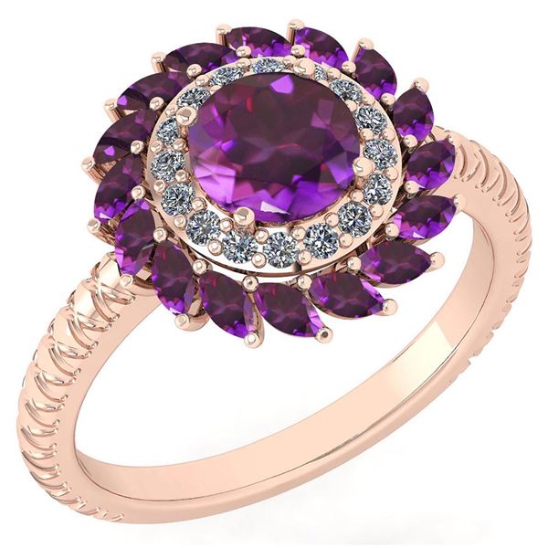 Certified 2.40 Ctw Amethyst And Diamond VS/SI1 Halo Rin