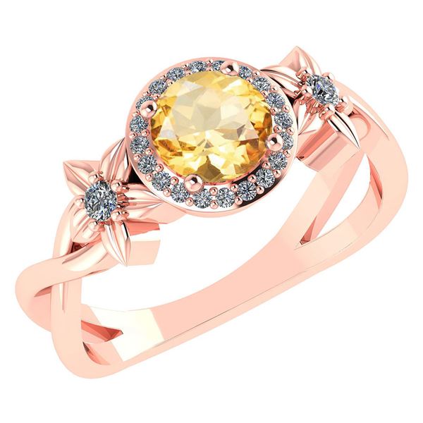 Certified 1.00 Ctw Citrine And Diamond 14k Rose Halo Go