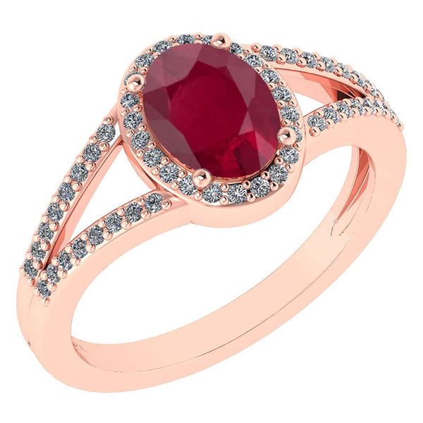 Certified 1.52 Ctw Ruby And Diamond 14k Rose Gold Halo