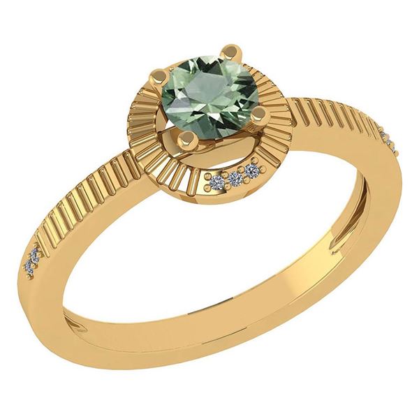 Certified 0.37 Ctw Green Amethyst And Diamond 14k Yello