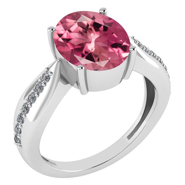 Certified 5.30 Ctw Pink Tourmaline And Diamond VS/SI1 R