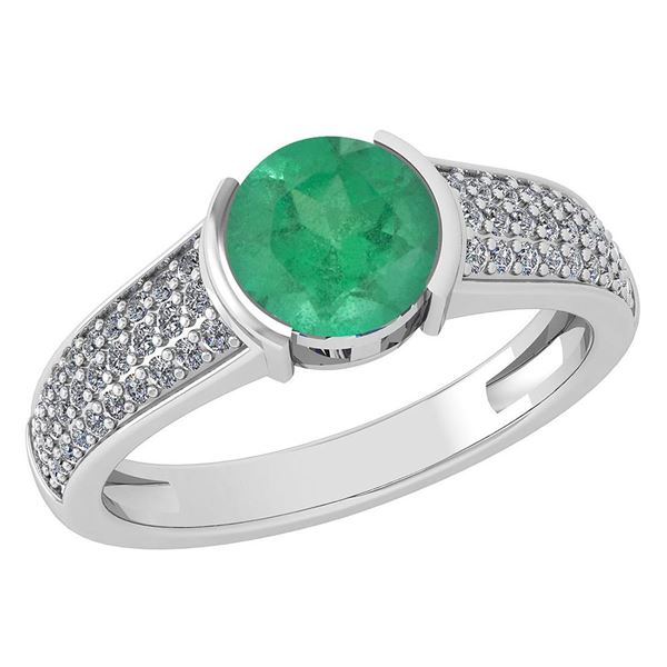 Certified 1.55 Ctw Emerlad And Diamond 14K White Gold H